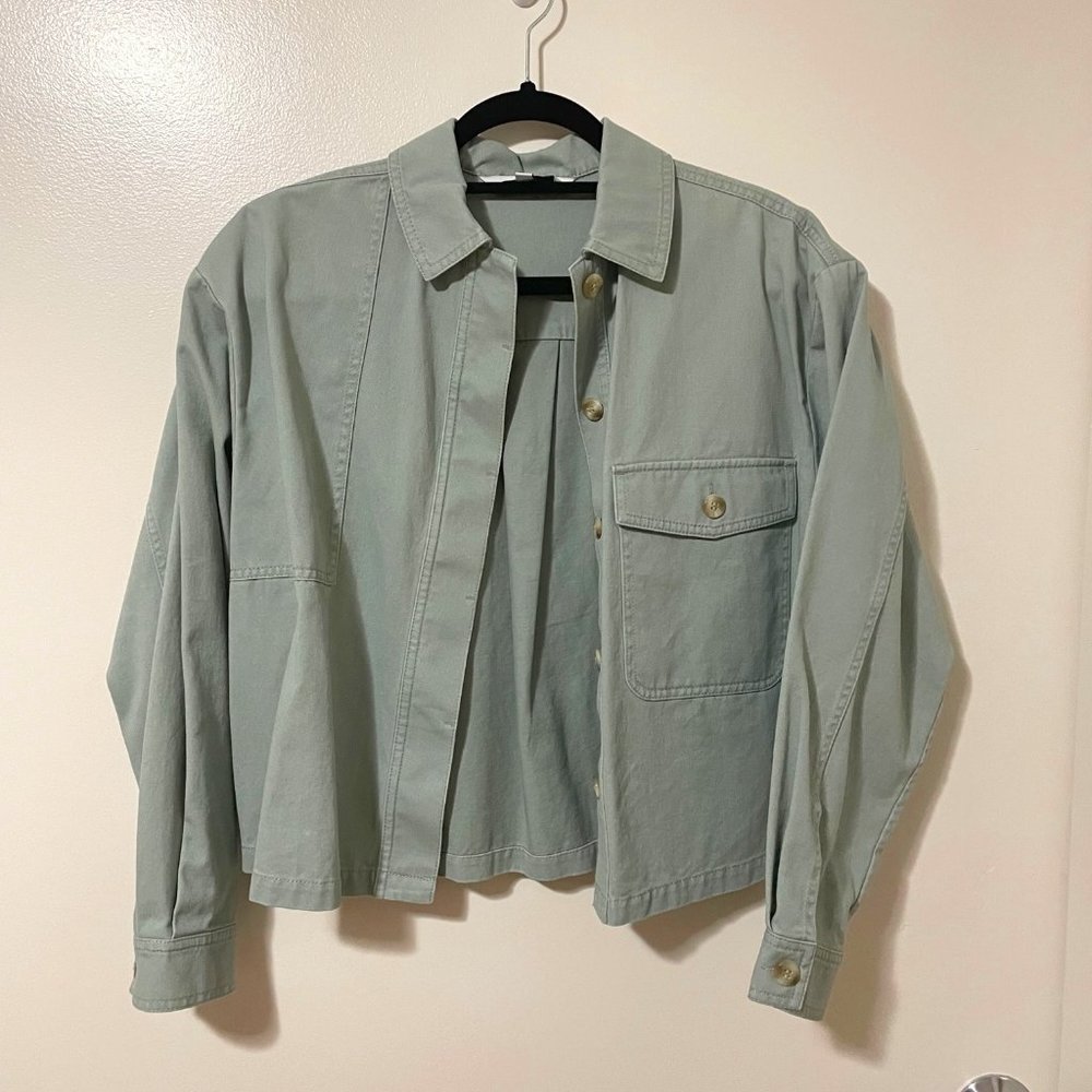 NEW & Other Stories Cropped Cotton Jacket Sage Green WOMEN XS